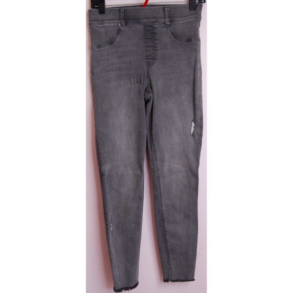 Spanx Jeans Size M Gray Stretchy Distressed Pull On Skinny Stretch Denim Jegging
